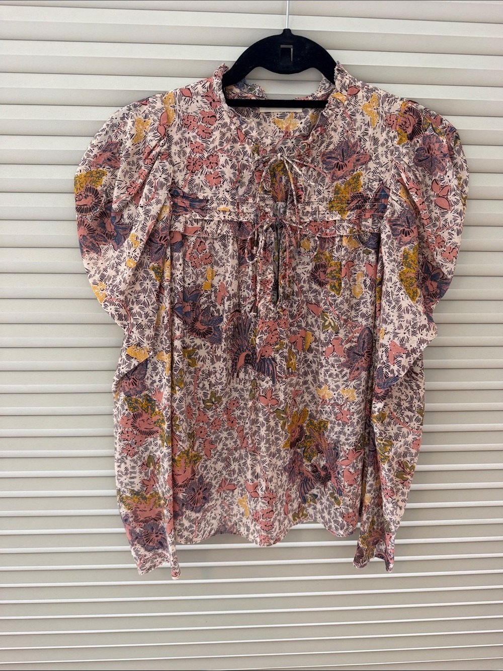 Floral Tie-Neck Puff Sleeve Blouse - Pink Multi